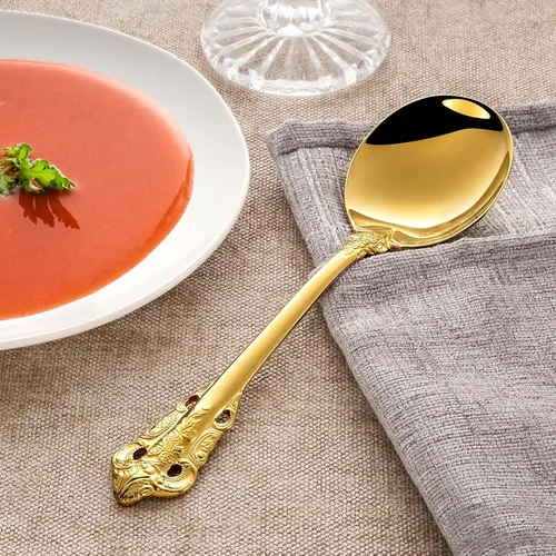 Miniatura 2 de KEAWELL Juego de 4 cucharas redondas para sopa, acero inoxidable 18/10, cuchara de caldo de lujo, apta para lavavajillas, pulido fino espejo (dorado)