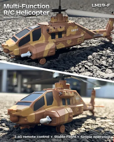 Miniatura 5 de Helicóptero RC con misiles, helicóptero militar de control remoto de 2.4 GHz para niños, helicóptero militar, luces LED, retención de altitud, Marrón