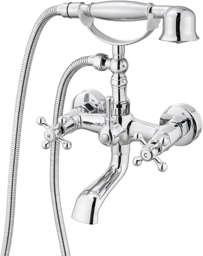 Miniatura 13 de gotonovo Grifo de bañera Clawfoot de montaje en pared con rociador de mano y boquilla giratoria de doble mango cruzado de 360°, juego de grifos