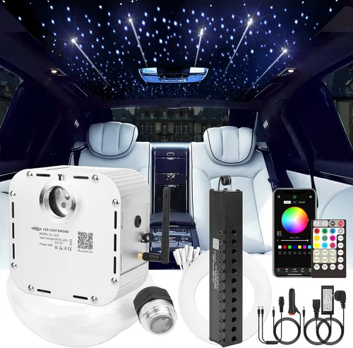 CHINLY 32w Meteor Twinkle 1000pcs 0.03in 16.4ft Bluetooth RGBW LED Fibra Óptica Estrella Luz de techo, APP/Remoto + Kit de luz de estrellas fugaces