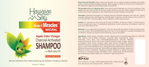 Miniatura 2 de Champú de vinagre de sidra de manzana activado con carbón, 12 onzas líquidas de aceite de ricino negro