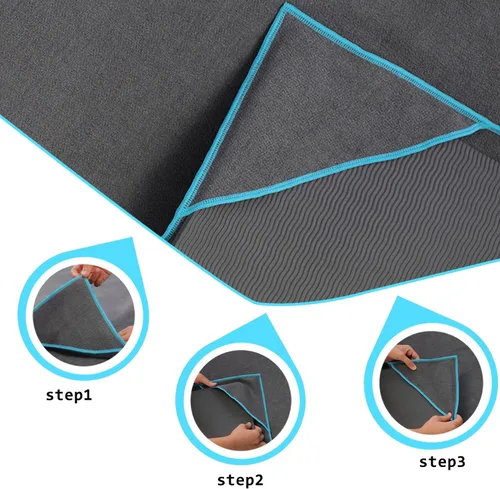 Miniatura 4 de Ewedoos Toalla de yoga con esquinas de anclaje, toalla antideslizante para yoga, pilates, entrenamiento, campamento Ribete gris/azul