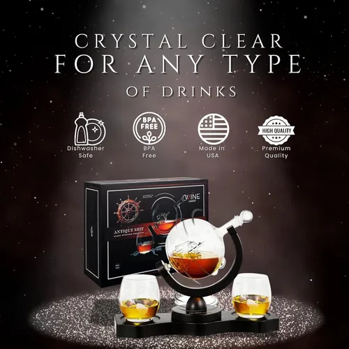 Miniatura 2 de Juego de decantador de whisky con globo giratorio y 2 vasos para whisky grabados - Regalos para hombres, papá, aniversario, cumpleaños, inauguración