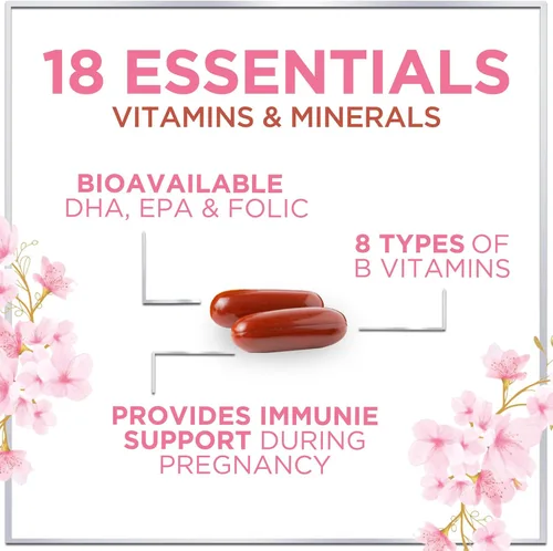 Miniatura 3 de Vitaminas prenatales para mujeres con ácido fólico + Omega 3 DHA para apoyo al desarrollo fetal - Suplemento vitamínico prenatal para mamá y bebé