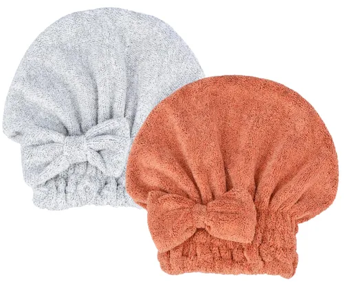 Miniatura 12 de Toallas de microfibra para secar el cabello con gorro de ducha con nudo de lazo, turbante para el cabello, gorro de baño para cabello rizado, corto