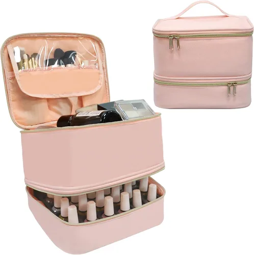 Miniatura 8 de Bolsa organizadora de esmalte de uñas, organizador de suministros de uñas de doble capa con capacidad para 30 botellas y lámpara de uñas, estuche