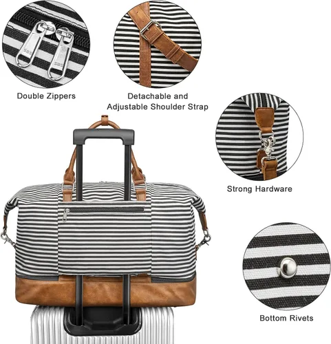 Miniatura 6 de S-ZONE - Bolso de mano de lona para mujer con correa de cuero sintética