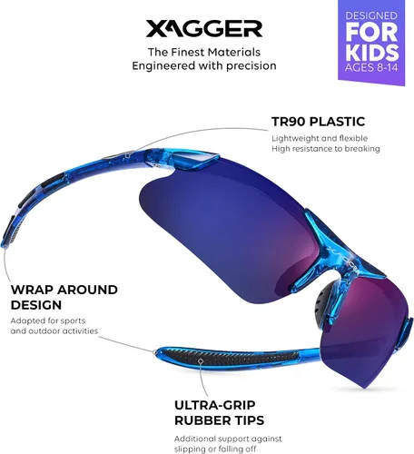 Miniatura 2 de Xagger Gafas de sol deportivas polarizadas para niños y niñas de 8 a 14 años niños adolescentes béisbol sóftbol TR90