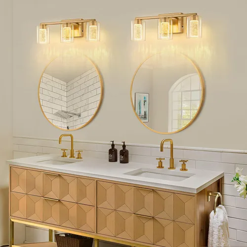 Miniatura 7 de SineRise Lámpara de tocador dorada de 3 luces con 3 modos de color (3000K/4000K/6000K), Accesorio de luz LED para baño con protección ocular, Luz
