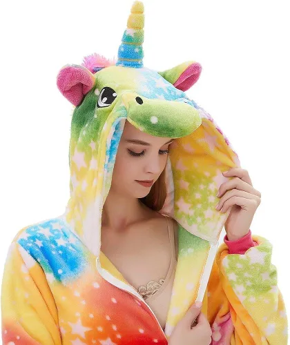 Abenca - Pijama tipo mameluco de vellón con diseño de unicornio para mujer, disfraz de animales de caricatura para Navidad, Halloween o fiesta de