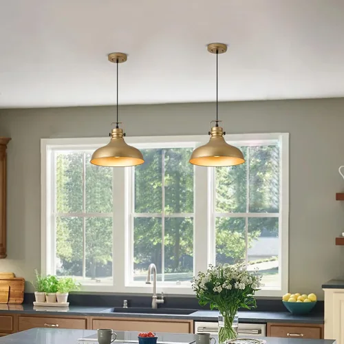 Miniatura 6 de Luces colgantes doradas de granja, iluminación colgante mate para isla de cocina, industrial de altura ajustable, vintage, cúpula, lámparas Oro