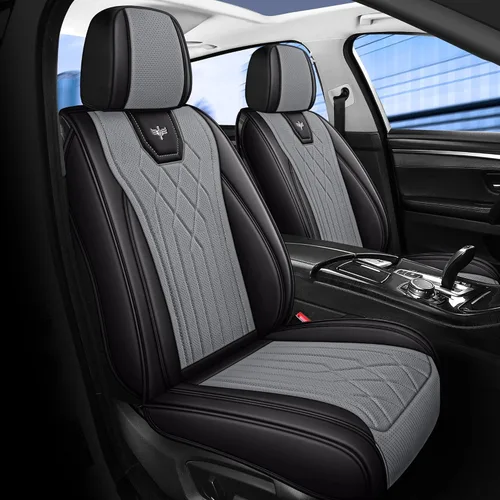 Miniatura 14 de LINGVIDO Funda de asiento de piel sintética (ajuste universal, línea roja negra), funda impermeable para asiento delantero de automóvil, SUV