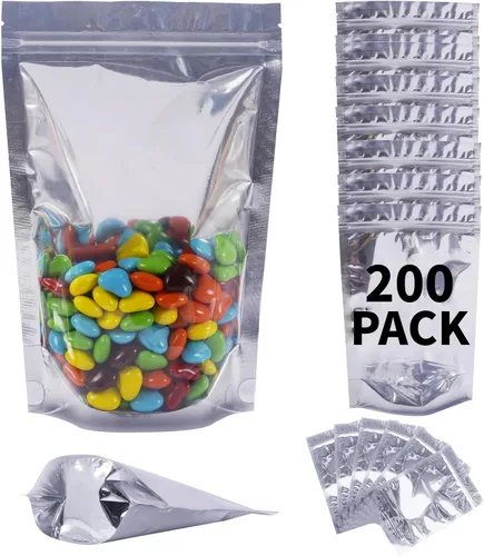 Miniatura 14 de Paquete de 100 bolsas de Mylar para almacenamiento de alimentos, papel de aluminio resellable, bolsa transparente de pie con ventana frontal de 3.94
