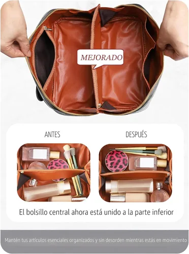 Miniatura 7 de Bolsa de cosméticos de viaje de gran capacidad - Bolsas de maquillaje portátiles para mujeres, impermeable, de cuero PU a cuadros, con organizador
