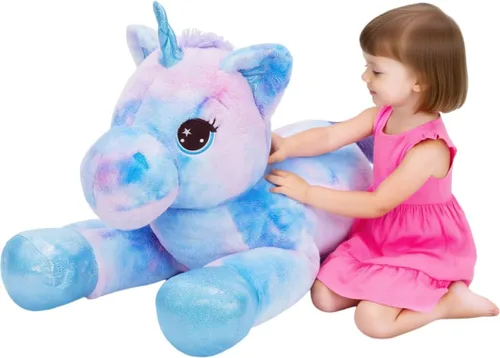 Miniatura 21 de Tezituor Juguetes de peluche de unicornio grande de 43 pulgadas, animales de peluche de unicornio blanco hueso, bonitas decoraciones de cumpleaños