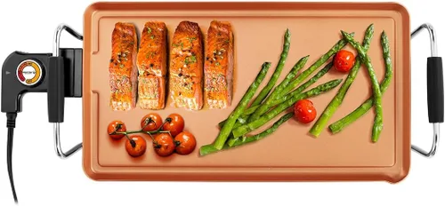 Holstein Housewares Plancha eléctrica de 16 pulgadas, revestimiento antiadherente Healthy-Eco y sin humo, gran superficie de cocción para hacer