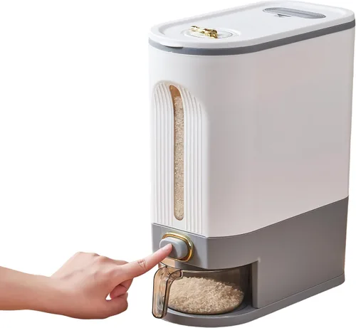 Miniatura 7 de Gagee Dispensador de arroz de 11 libras, gran contenedor de almacenamiento de granos con tapa, cilindro de medición a prueba de humedad, dispensador