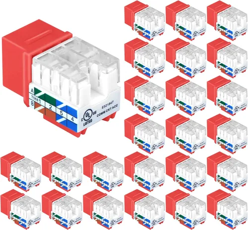 Miniatura 10 de VCE Conector Keystone Cat6 RJ45 con certificación UL, paquete de 25, adaptador de conector Keystone de presión de 90 grados, perfil delgado, naranja