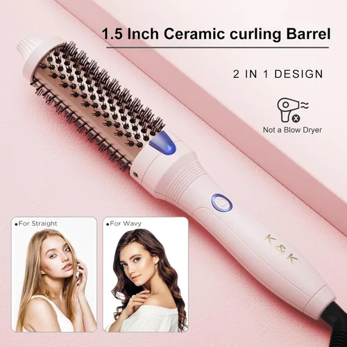 Miniatura 3 de K&K Rizador de pelo iónico de turmalina de 1.25 pulgadas para rizos sueltos y de volumen, peinado térmico de cabello largo, doble voltaje Rosa