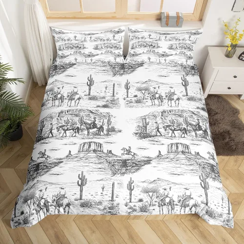 Miniatura 38 de Happy Camping - Juego de funda de edredón tamaño Queen, con temática de caravana de dibujos animados, estilo rústico, estilo granja, juego de ropa