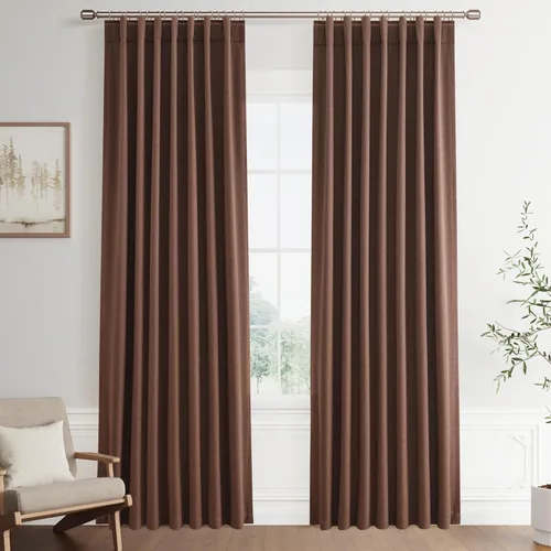 Miniatura 11 de Joywell 2 cortinas opacas 100%, lino, beige natural, trabillas traseras/cinta con ganchos, aislantes, de dormitorio, comedor, sala, puerta corrediza