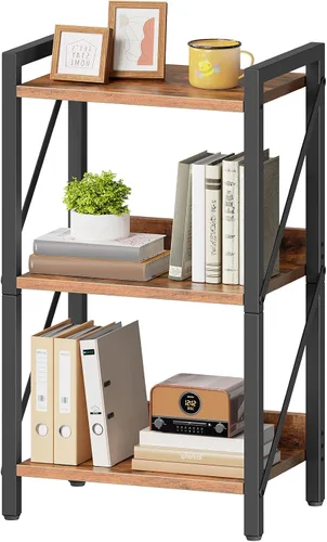 Miniatura 20 de HOOBRO Estantería, Librero Industrial de 3 Niveles, Estante de Libros Organizador de Almacenamiento, Estantería Pequeña con Marco de Metal para Sala