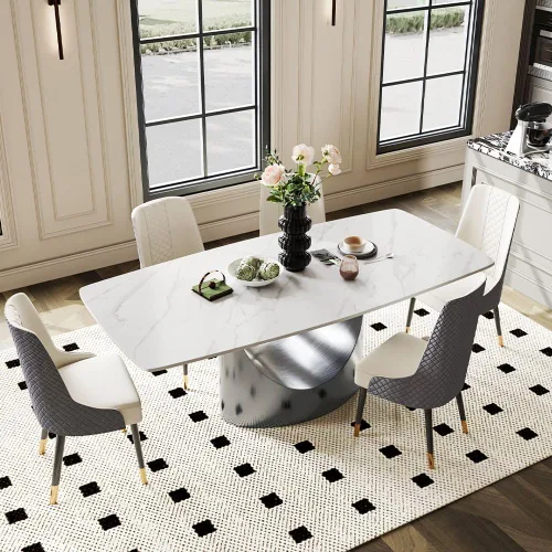 Miniatura 20 de POVISON Mesa de Comedor Moderna Hobart de 63" para 4, Mesa de Comedor Rectangular de Servicio Pesado Negro Mate, Superficie de Mesa de Comedor