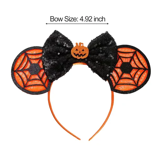 Miniatura 3 de JAWEAVER Diadema de orejas de ratón de Halloween, lazo de lentejuelas y calabaza, decoración de fiesta, disfraces, accesorios para el cabello