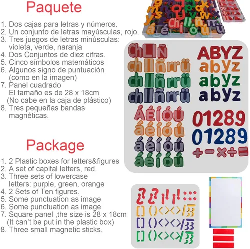 Miniatura 5 de Letras magnéticas del alfabeto en español e inglés y números ABC imanes pizarra, letras españolas y números magnéticos para niños, juguetes