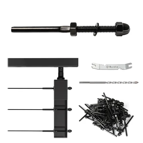 Miniatura 51 de Muzata Paquete de 10 accesorios de barandilla de cable negro de 1/8 pulgadas, tensor roscado a mano para poste de metal de 2 x 2 pulgadas, sistema