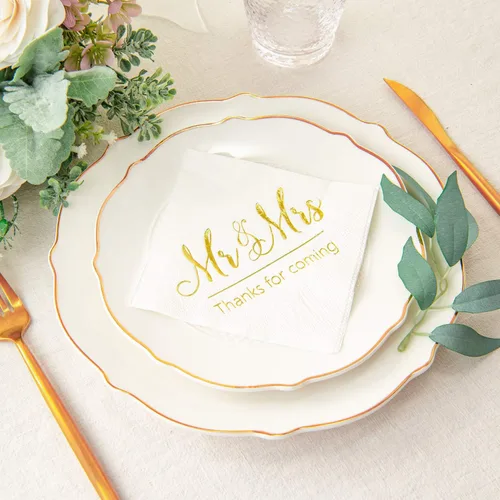 Miniatura 6 de Crisky Servilletas Mr and Mrs Gold Cóctel Bebidas Postre para Boda Ducha Compromiso Decoración de Fiesta Suministros de Decoración de Mesa de Dorado