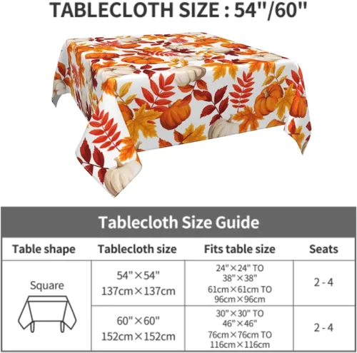 Miniatura 6 de Thanksgiving Tablecloth Square 52x52 Inch Fall Harvest Autumn Pumpkin Fallen Leaves Maple Leaf Print Decorative Table Cloth Holiday Decorations