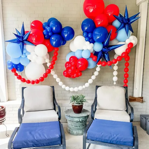 Miniatura 3 de Globos Rojos, Blancos y Azules, 12 Pulgadas, Globos de Helio de Látex con Confeti Metálico Perlado Azul Rojo Blanco para Jubileo de Platino Azul