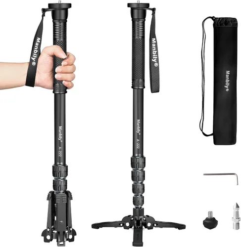 Manbily Monopods for Cameras with Feet, 5 Sections, 67'', Max Load 15.43lb, Camera Monopod Extendable Portable Travel Aluminum for DSLR Canon Nikon