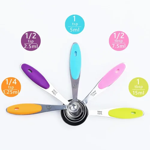 Miniatura 4 de Juego de 10 tazas y cucharas medidoras, juego de tazas y cucharas medidoras de acero inoxidable 18/8 anidables para cocinar, juego de cucharas