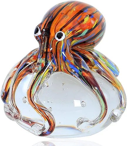 EUSTUMA Adorno de figura de pulpo de vidrio soplado a mano, adorno de animales marinos para acuario de pecera, colección de animales marinos para