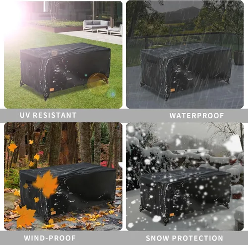 Miniatura 9 de Funda para mesa de café para patio al aire libre, 600D, resistente al agua, resistente, fundas para muebles de patio, 48 x 28 x 16 pulgadas
