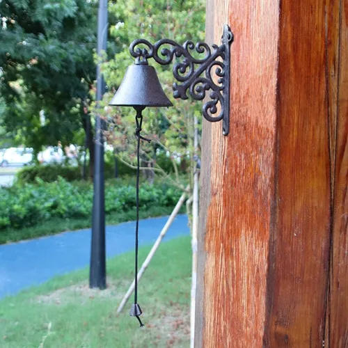 Miniatura 2 de Colgante de jardín al aire libre, campana rústica antigua de hierro fundido grande montado en la pared, timbre de metal para decoración fuera