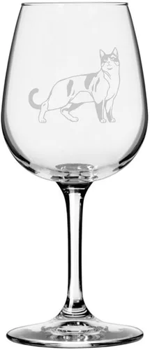 Miniatura 185 de Copa de vino de 12.75 onzas con temática de gato abisinio grabada para todo uso