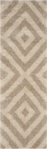 Miniatura 3 de SAFAVIEH Portofino Shag Collection - Alfombra para pasillo, 2 pies 3 pulgadas x 7 pies, color marfil y beige, diseño geométrico, no desprende pelusa