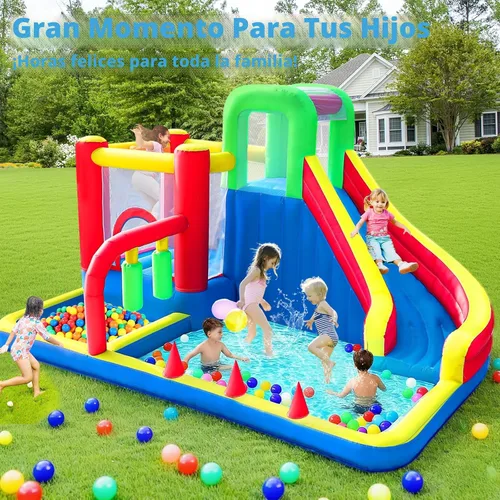 Miniatura 4 de Casa Inflable, Casa Inflable Saltarina para Niños, Castillo Saltarín 8 en 1 con Soplador, Casa Saltarina para Niños con Tobogán para Interiores