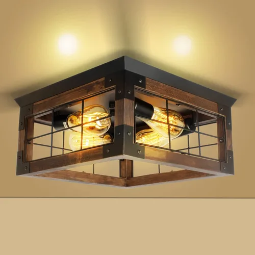 Miniatura 9 de Lámpara de techo de montaje empotrado estilo granja, 2 luces, lámpara de techo de granja, lámparas de cocina de esquina con enchufe E26, lámparas