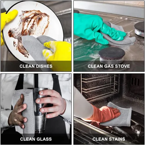 Miniatura 5 de Nialnant Trapos de limpieza 100% algodón, paquete de 6 paños de cocina de tejido gofre, trapos súper absorbentes para lavar platos, gris claro, 12 x