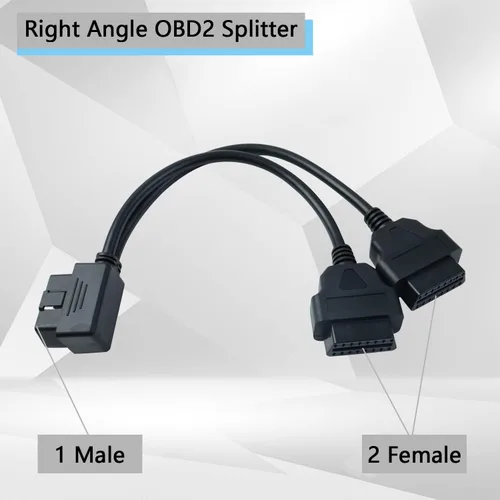 Miniatura 4 de OBD2 Divisor de ángulo recto Y Cable Divisor macho a 2 Cable de extensión hembra 11.8 in/12