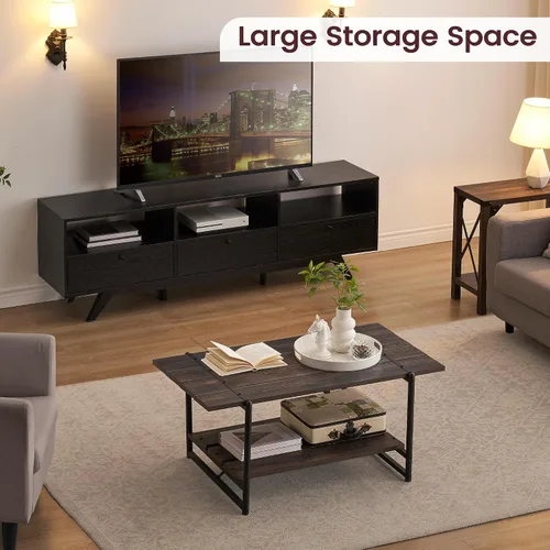 Miniatura 3 de Mesa auxiliar para sala de estar, mesas de sala de estar de 2 niveles, mesa de centro moderna para sala de estar, mesa de centro de madera