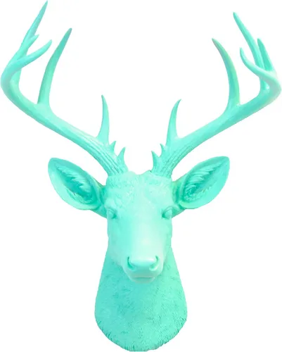 Near and Deer Soporte de pared con cabeza de ciervo grande de taxidermia sintética, aguamarina, ND6363