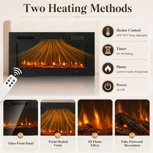 Miniatura 7 de Soporte de TV de lujo de 70 pulgadas con chimenea, moderno soporte de TV de mediados de siglo, centro de entretenimiento para televisores de hasta