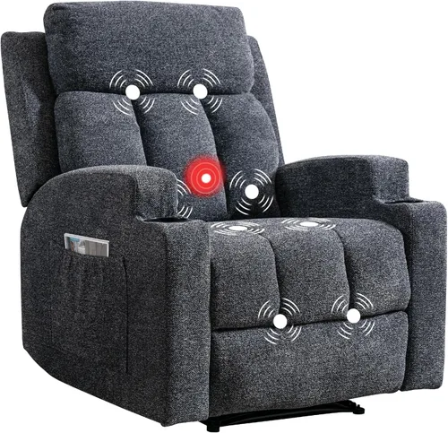 Miniatura 19 de CANMOV Silla reclinable manual con masaje y calor, cómodo sofá reclinable con brazos y respaldo acolchados, sofá reclinable manual individual con 2