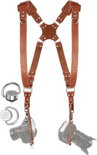 Miniatura 18 de C Coiro Camera Harness for 2 Cameras Dual Shoulder Leather Camera Strap for DSLR/SLR, Camera Straps for Photographers Canela