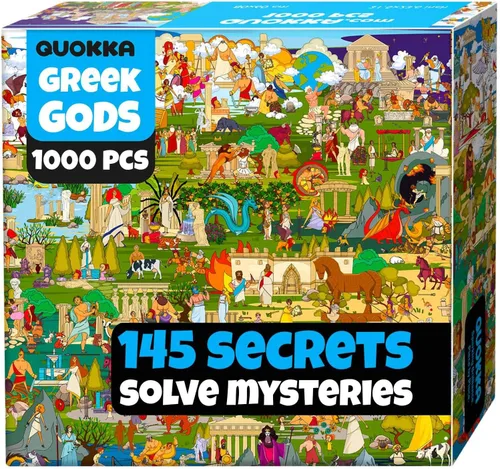 QUOKKA Rompecabezas de 1000 piezas para adultos, dioses griegos, rompecabezas para adultos con tareas secretas e historia de audio inmersiva de